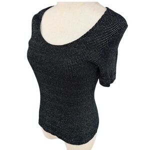 Cristina Knit Top Womens S Black Silver Metallic Sparkle Scoop Neck Vintage 90's